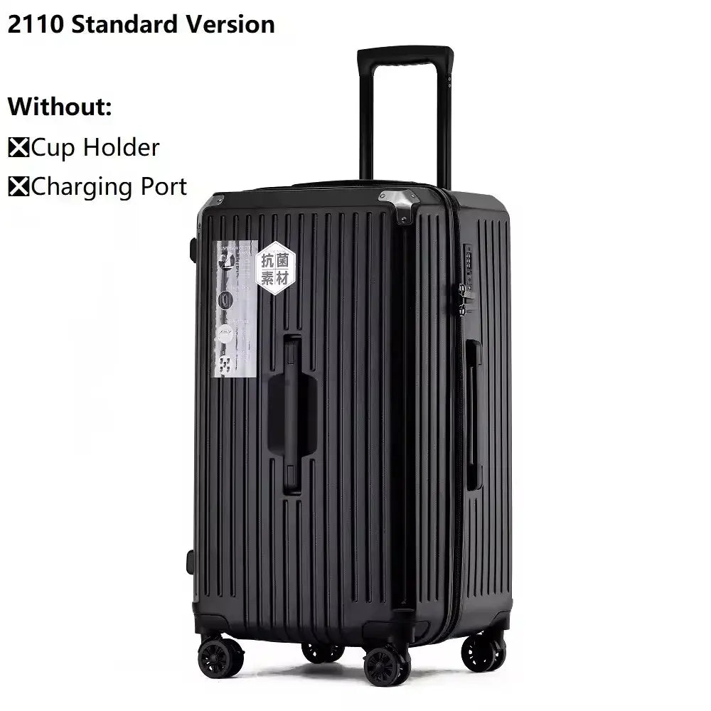Luggage suitcase in black, PC hard-shell material, spinner wheels, travel-ready, durable and stylish, 2110 Standard Version.