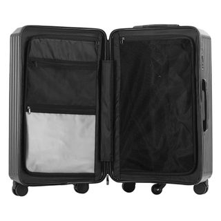 Interior view of durable PC hard-shell luggage suitcase with pockets and compartments for organized travel.