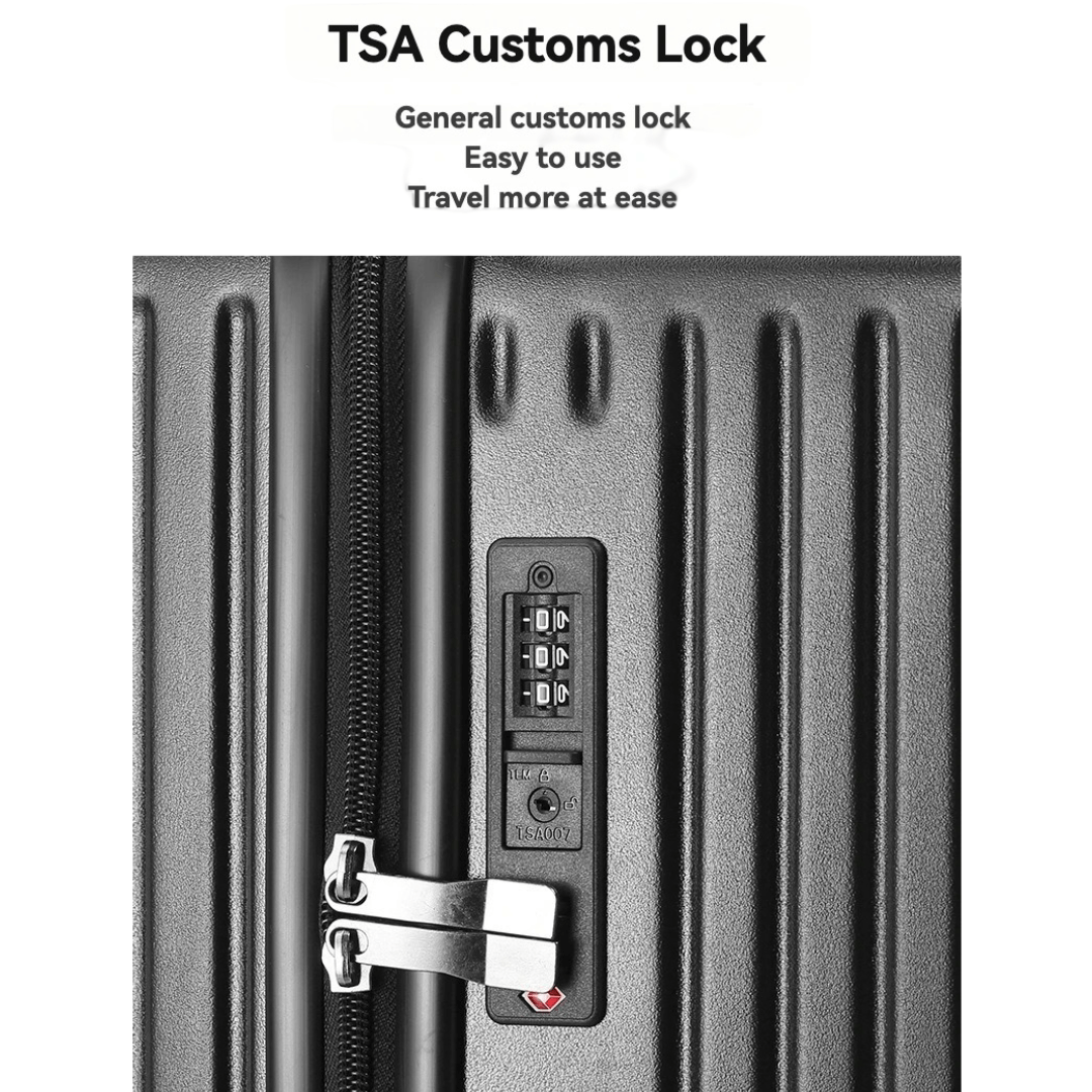 TSA customs lock on luggage suitcase, ensuring security for travelers, easy to use and travel more safely.