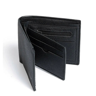 Luxury black PU leather wallet with zipper and card slots, unisex design, stylish and practical for daily use.