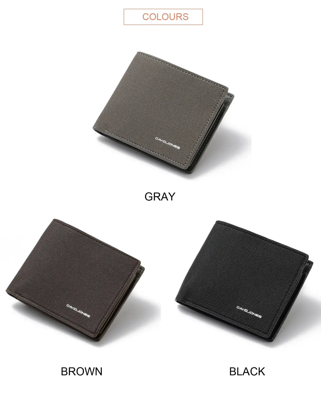 Luxury unisex designer wallet available in gray, brown, and black. Elegant and functional PU leather material.