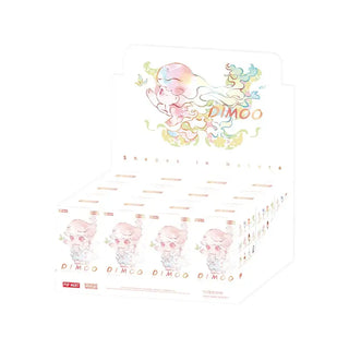 POP MART DIMOO collectible display box featuring colorful artistic design, ideal for fans and collectors.