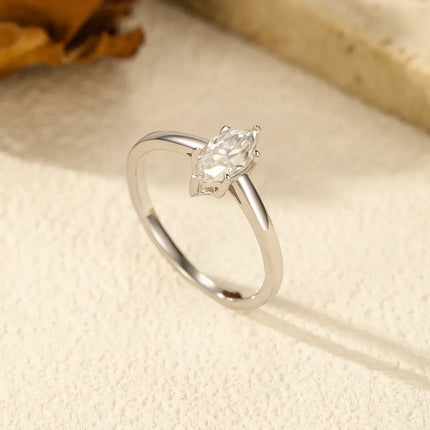 Marquise-cut Rhombic Moissanite Ring in 925 sterling silver with a geometric-cut moissanite gem.