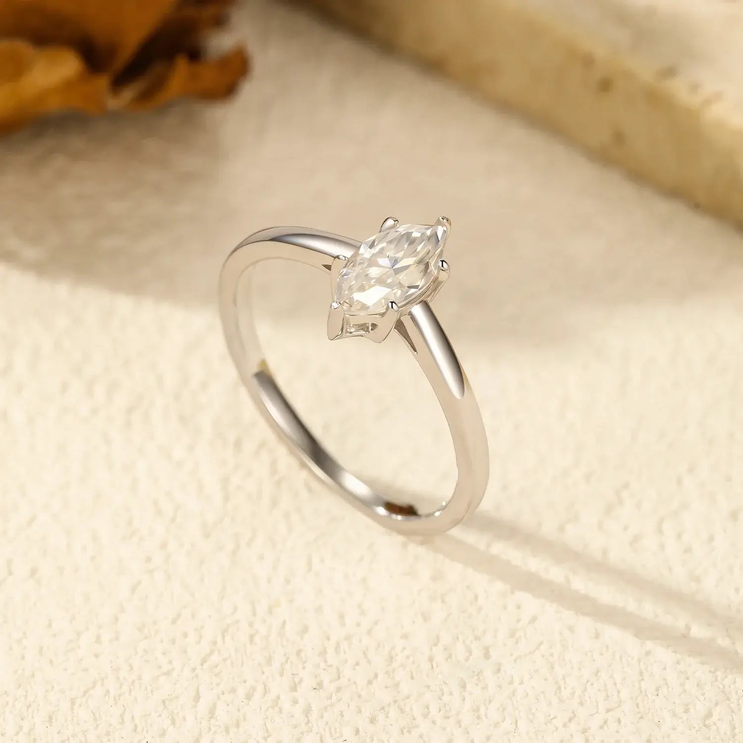 Marquise-cut Rhombic Moissanite Ring in 925 sterling silver with a geometric-cut moissanite gem.