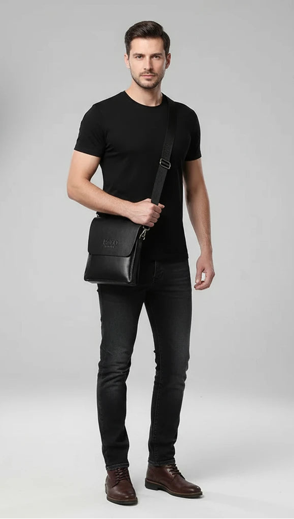 Polo Crossbody Bag with Adjustable Strap made of high-quality PU leather, showcasing a sleek and professional design.
