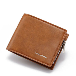 David Jones brown men's wallet, luxury designer purse with zipper closure and card holder, unisex.