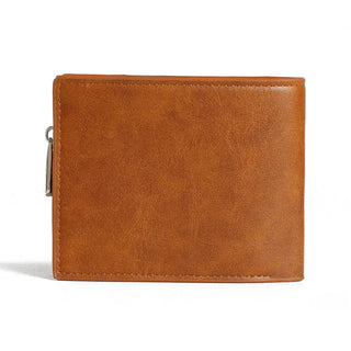Brown PU leather wallet for men by David Jones, featuring a sleek design and zipper closure.