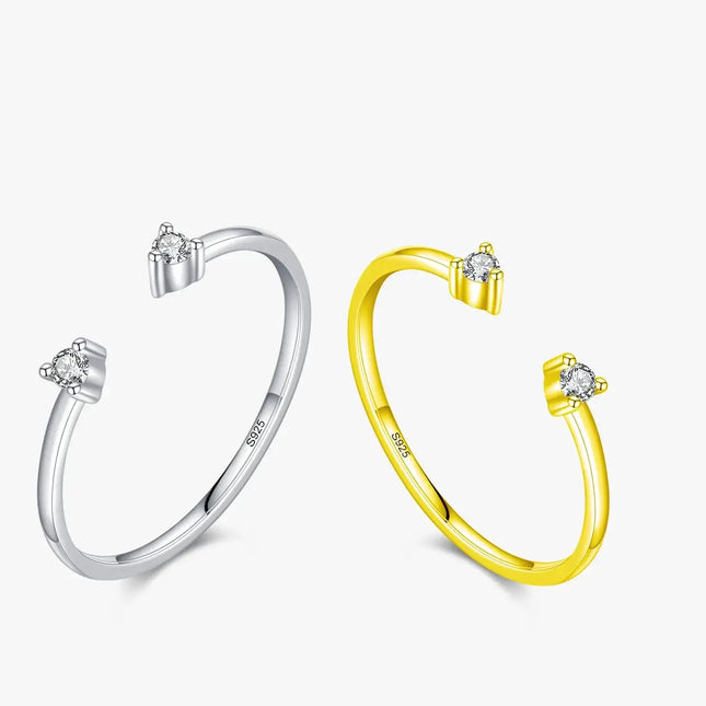 Moissanite Adjustable Ring in 925 Sterling Silver displayed in silver and gold options, showcasing timeless elegance.