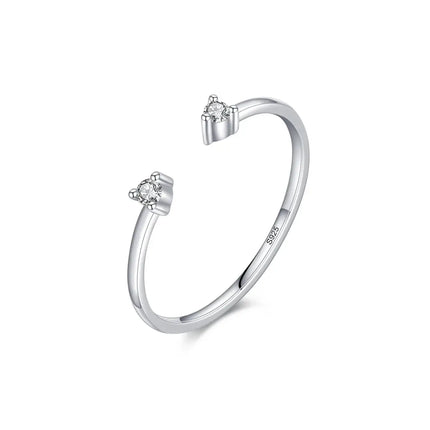 Moissanite Adjustable Ring in 925 Sterling Silver showcasing a round-cut moissanite in a prong setting for timeless elegance.
