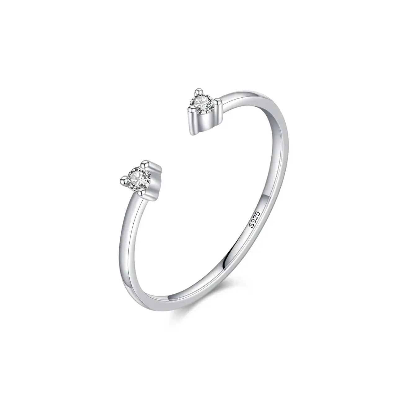Moissanite Adjustable Ring in 925 Sterling Silver showcasing a round-cut moissanite in a prong setting for timeless elegance.