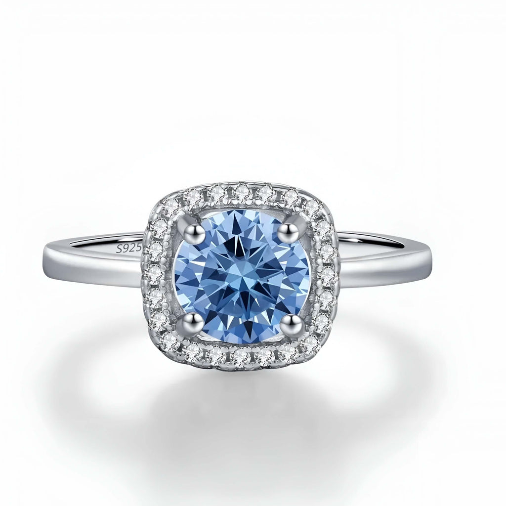 Moissanite Halo Ring in 925 Sterling Silver