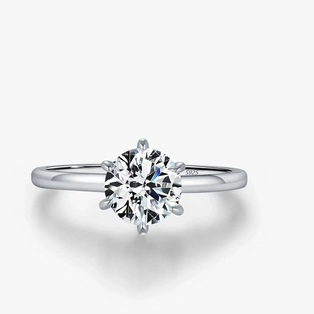 Moissanite Lab Diamond Ring with 1.0CT round moissanite in a classic prong setting, crafted from 925 sterling silver.