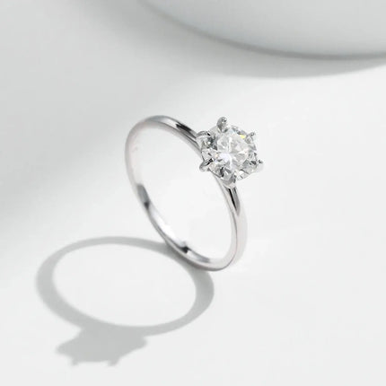 Moissanite Lab Diamond Ring in 925 sterling silver with 1.0CT round moissanite in a classic prong setting.