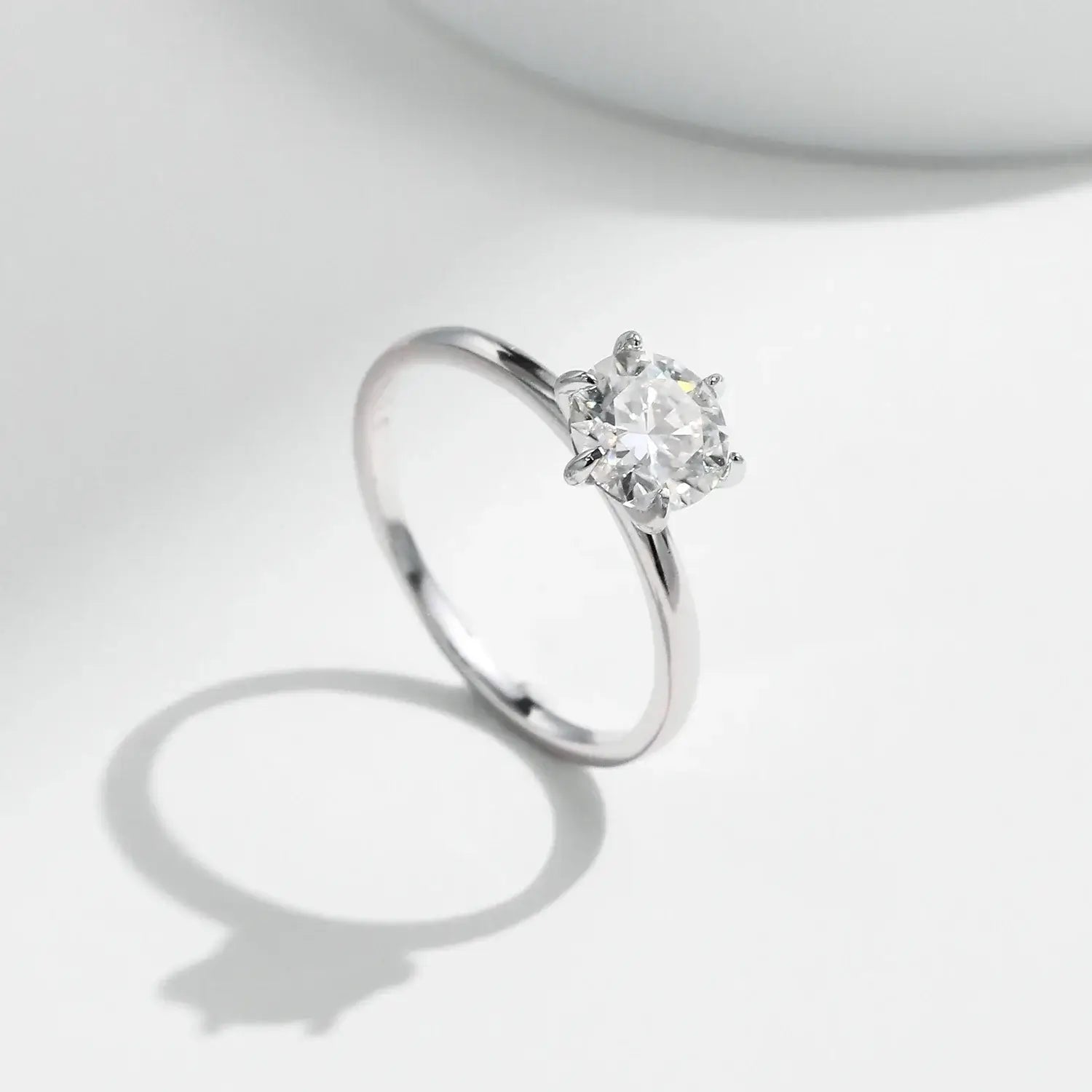 Moissanite Lab Diamond Ring in 925 sterling silver with 1.0CT round moissanite in a classic prong setting.