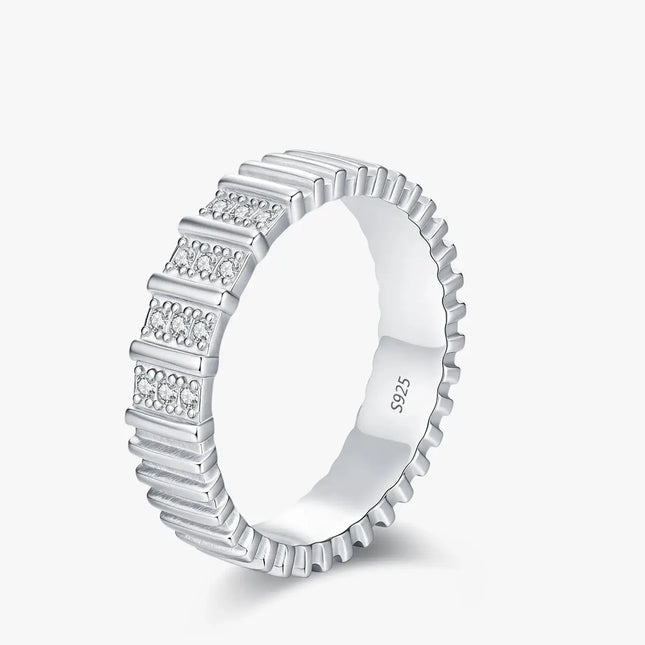 Moissanite Pavé Ring 925 Sterling Silver featuring a stylish pavé design with sparkling stones and S925 hallmark.