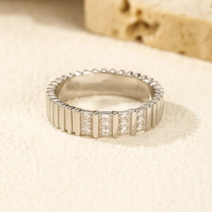 Moissanite Pavé Ring 925 Sterling Silver with elegant design and sparkling stones in a refined setting.