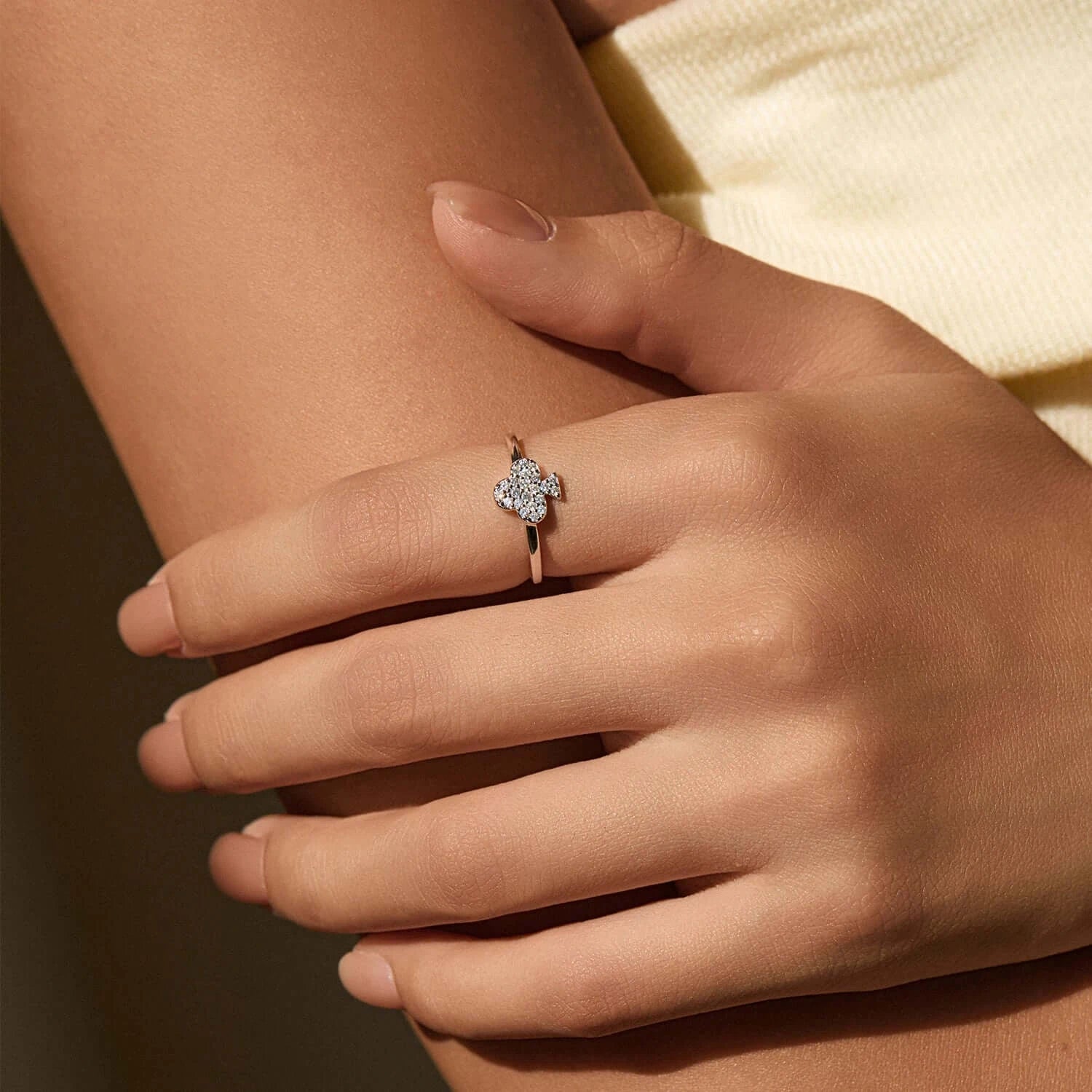 Moissanite Ring in 925 Sterling Silver worn on a hand, showcasing its geometric design and sparkling stones.
