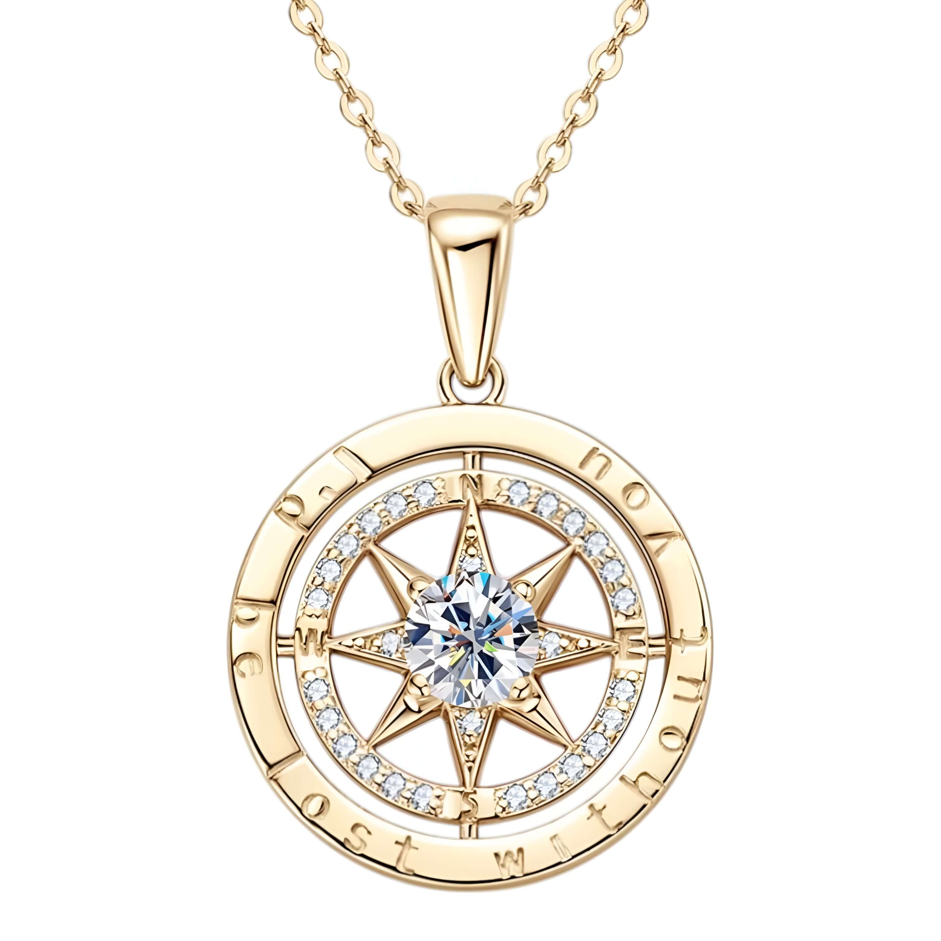 Necklace Compass 925 Stering Silver with 18K Gold Plated