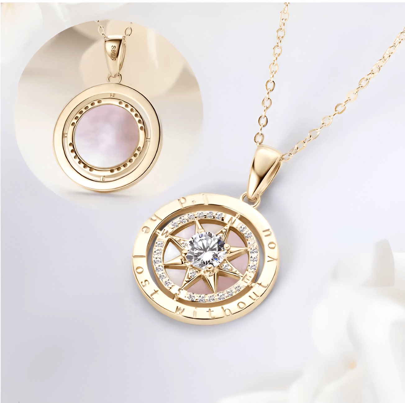 Necklace Compass 925 Stering Silver with 18K Gold Plated