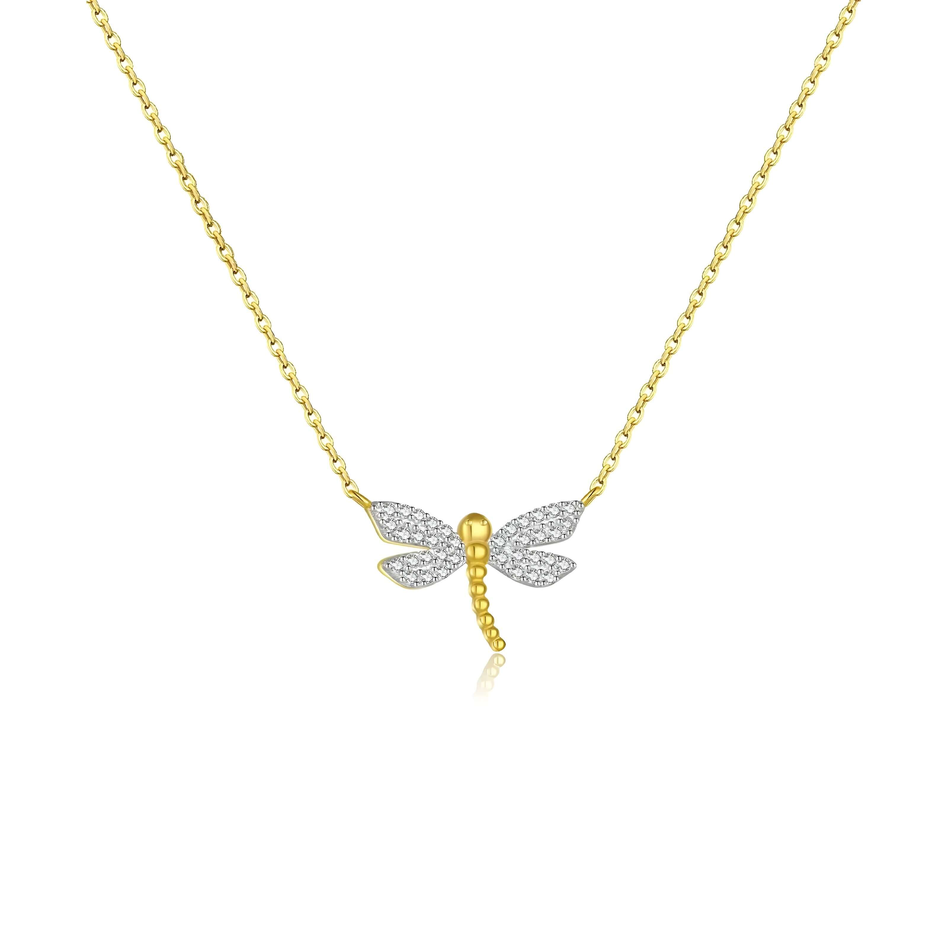 Necklace Dragonfly, Bee, Butterfly 925 Sterling Silver 18K Gold