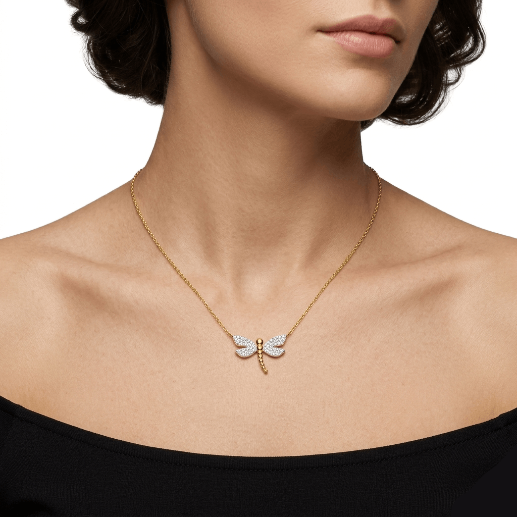 Necklace Dragonfly, Bee, Butterfly 925 Sterling Silver 18K Gold
