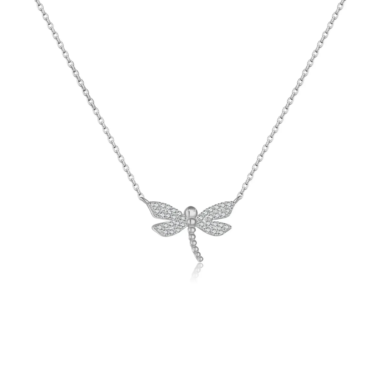 Dragonfly Necklace 925 Sterling Silver featuring sparkling zircon accents and a delicate chain.