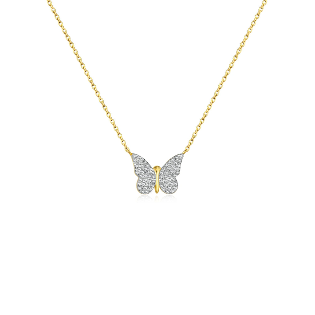 Dragonfly Necklace 925 Sterling Silver featuring a butterfly motif with zircon accents on a gold chain.