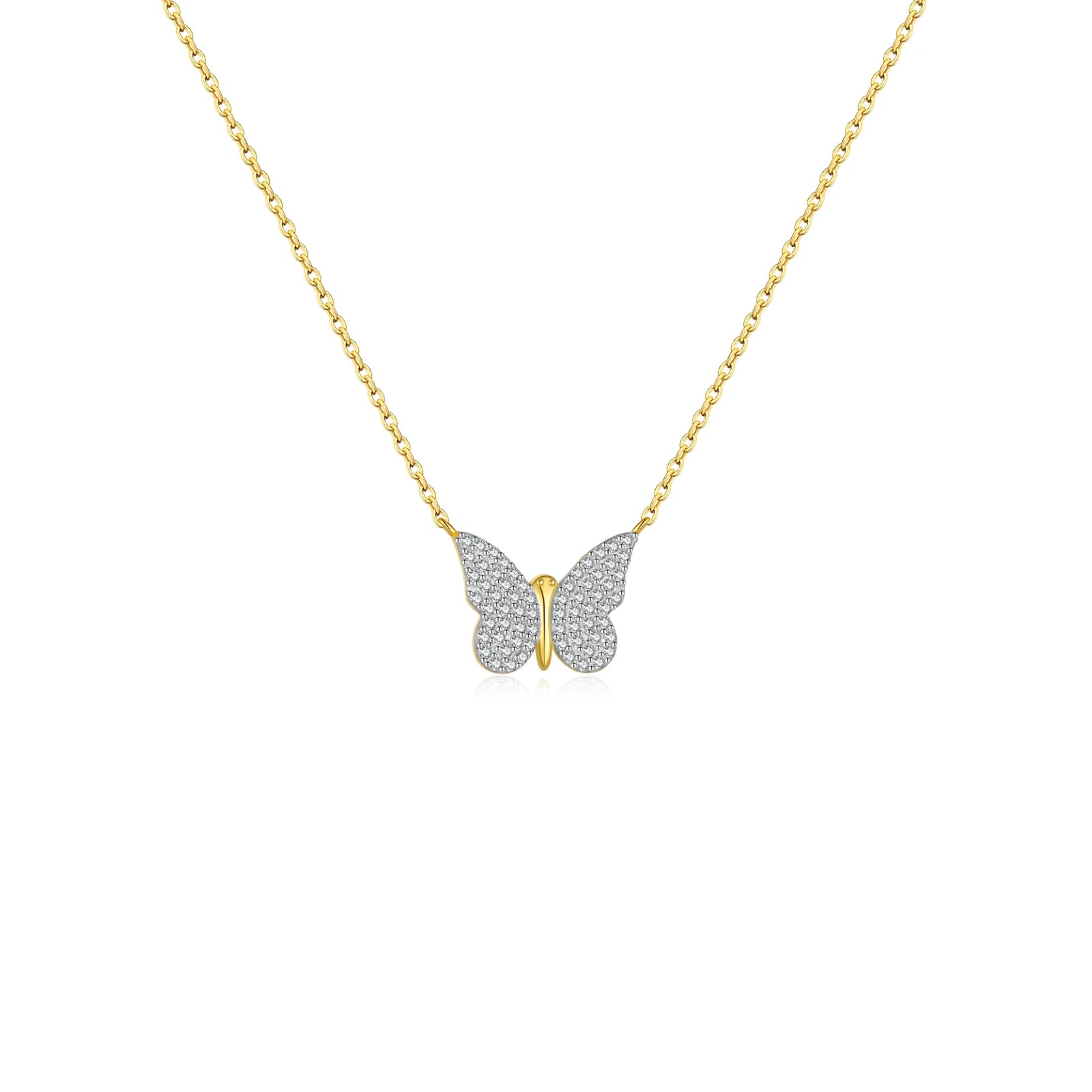 Dragonfly Necklace 925 Sterling Silver featuring a butterfly motif with zircon accents on a gold chain.