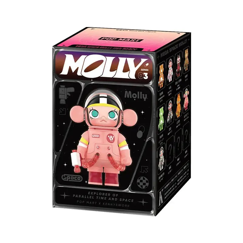 POP MART Molly collectible figure in pink, known for fine craftsmanship and unique design, ideal for art toy enthusiasts.