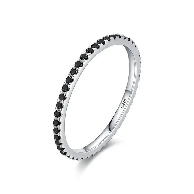 Pave Zircon Ring 925 Sterling Silver with sparkling black zircon stones and sleek design for elegant styling.