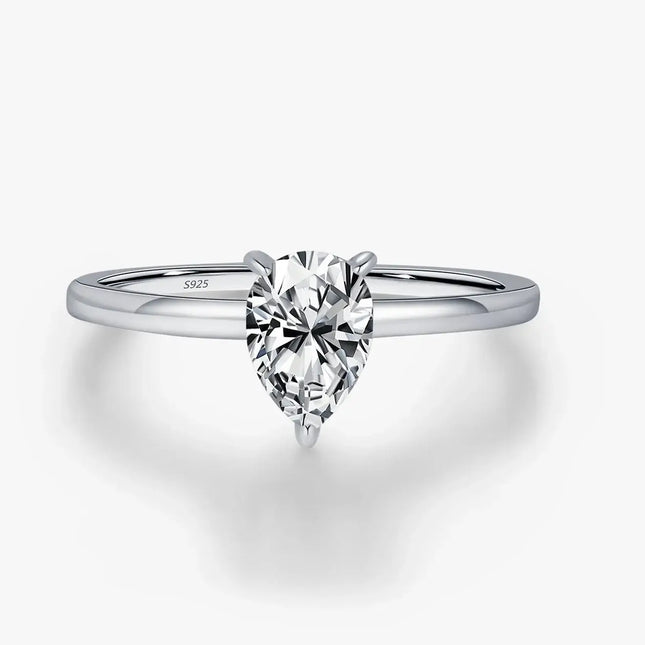 Pear Cut Moissanite Ring 925 Sterling Silver featuring a stunning water-drop moissanite in a classic prong setting.