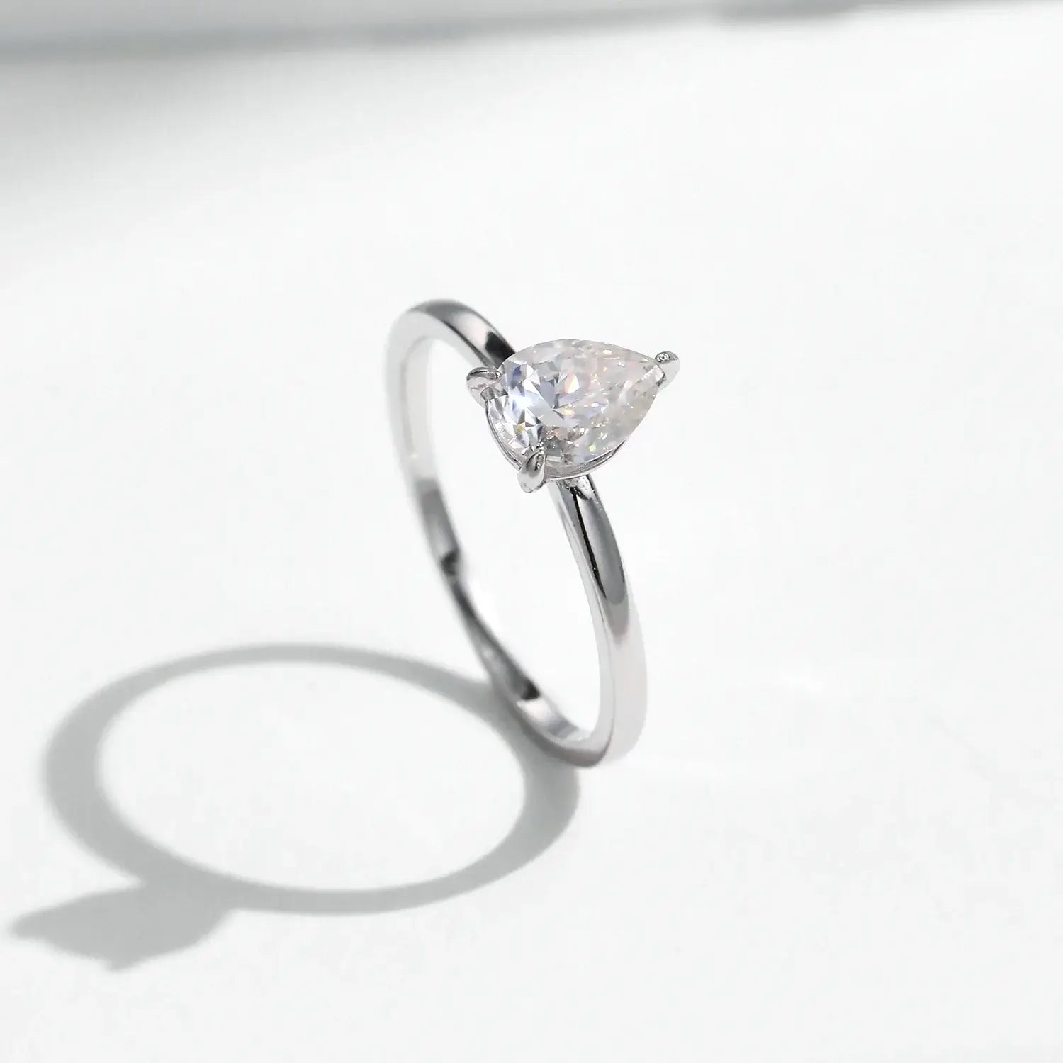 Pear Cut Moissanite Ring 925 Sterling Silver showcasing a stunning water-drop moissanite gem in a classic setting.