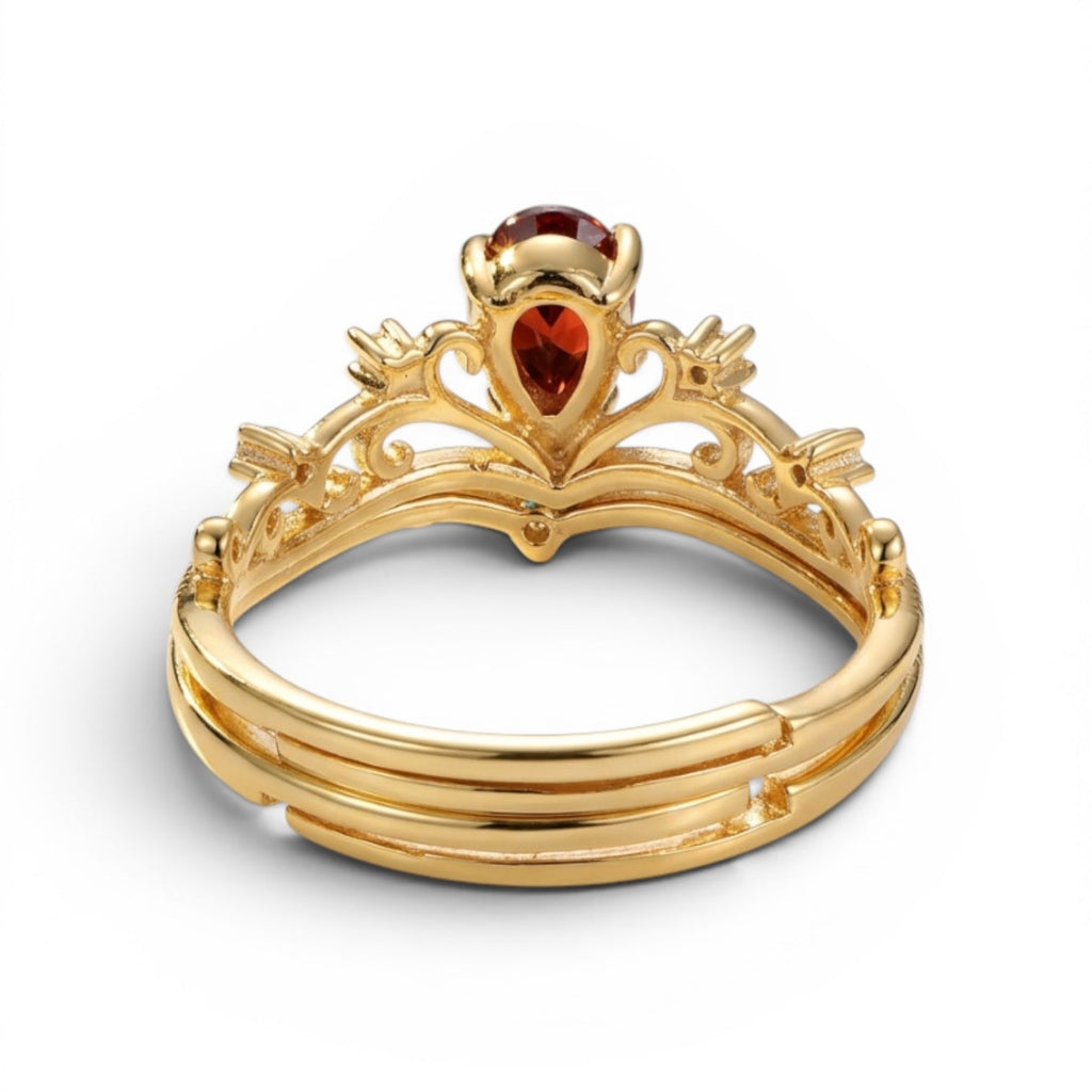 Crown Ring Set – Mozambique Red Garnet & Zirconia, 925 Silver, Gold Plated