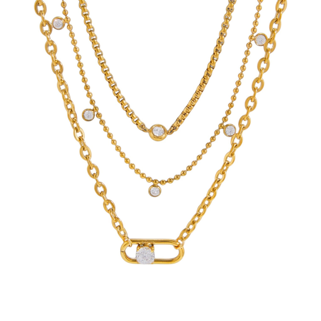 Necklace 18K Gold Plated Stainless Steel Zircon Pendant