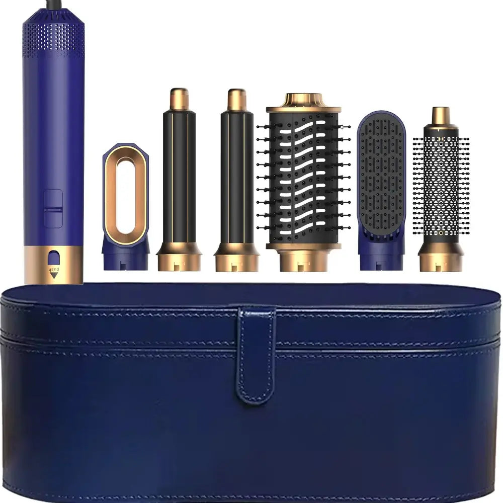 Hair Dryer - Hair styler Professional Multi Styler 7-in-1 100W in a stylish blue storage case with various attachments.