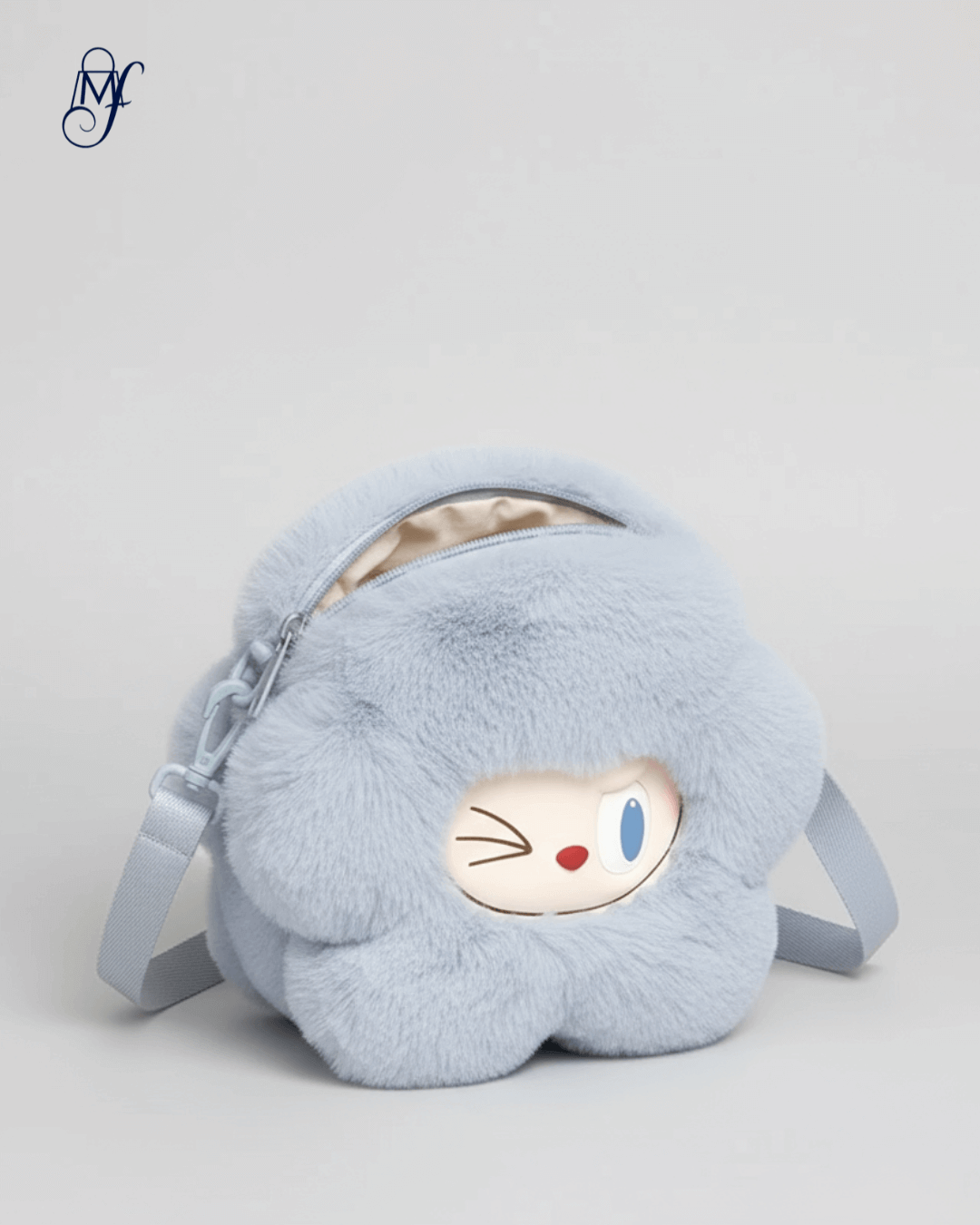 Labubu Handbag in soft blue fur design with a playful face, perfect for stylish teens and young adults.