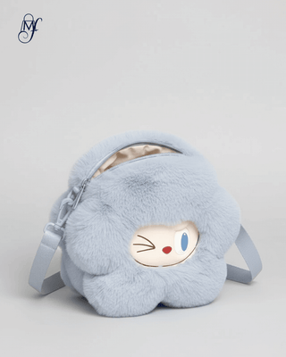 Labubu Handbag in soft blue fur design with a playful face, perfect for stylish teens and young adults.
