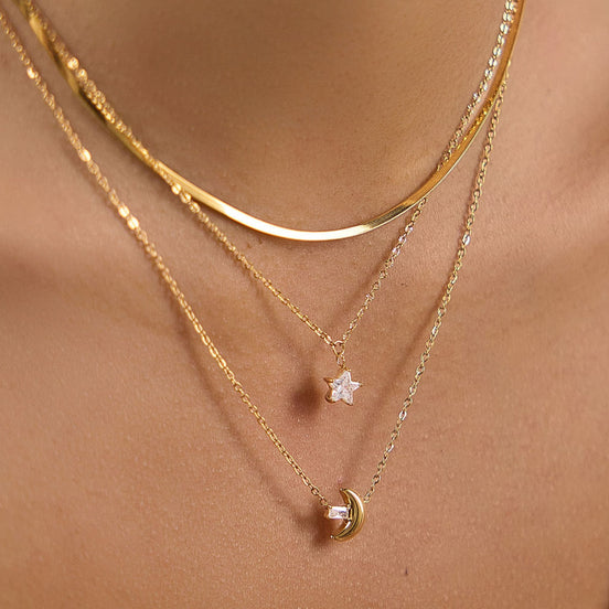 Moon and Star Necklace Set