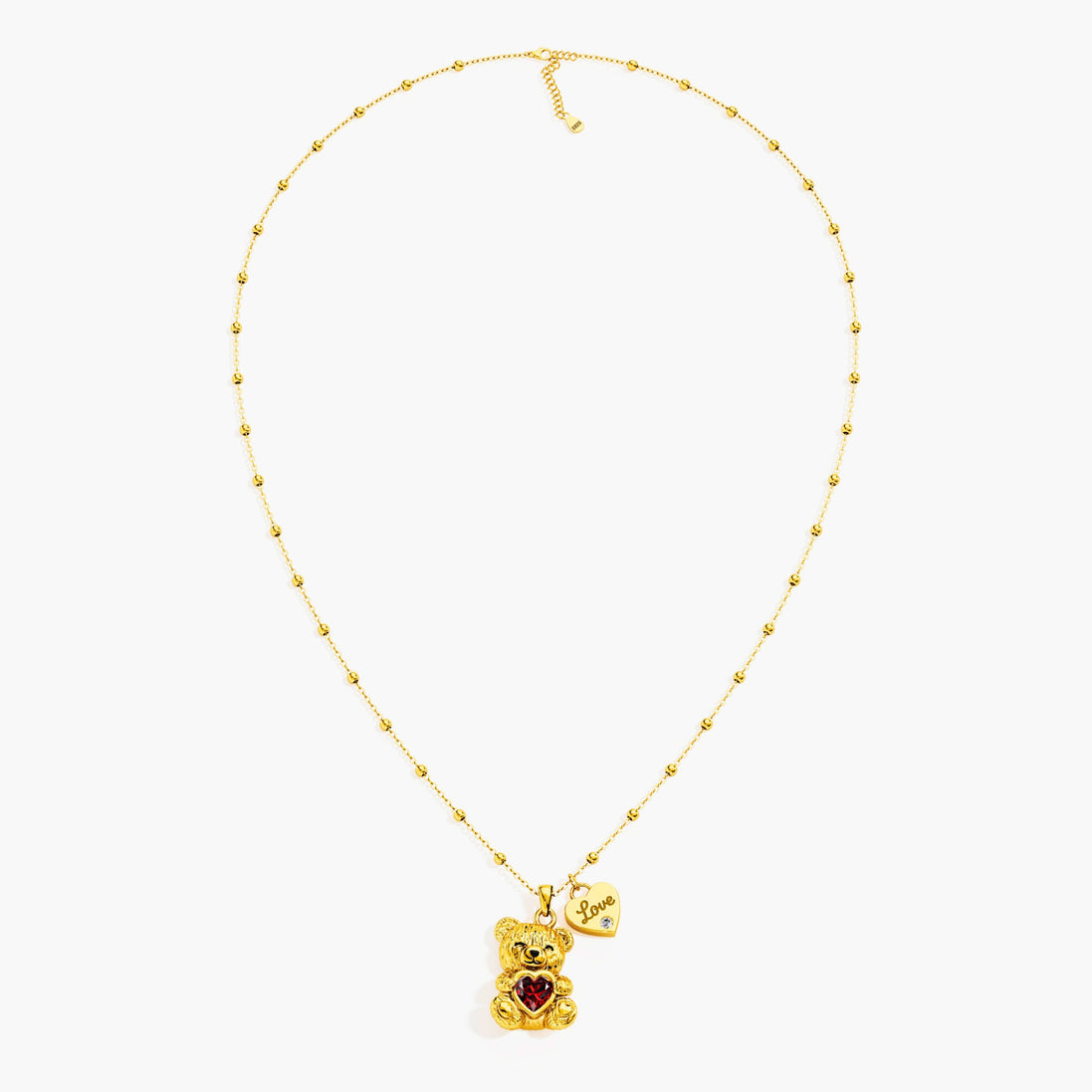"Teddy Love" Necklace in 925 Silver Plated in 18K Gold with Ruby and Zircons