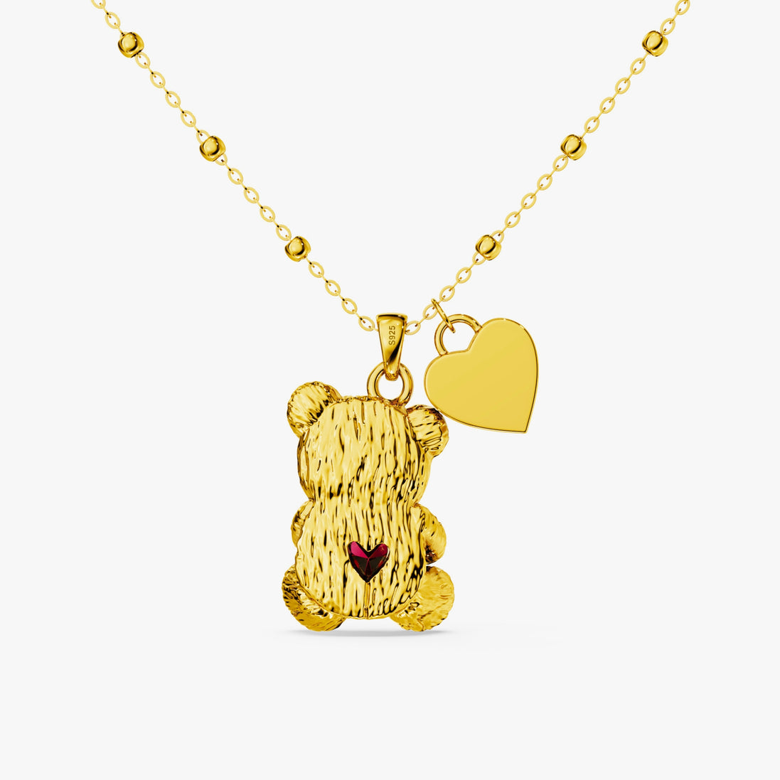 "Teddy Love" Necklace in 925 Silver Plated in 18K Gold with Ruby and Zircons
