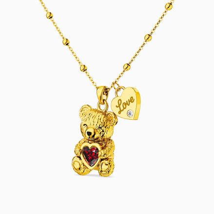 "Teddy Love" Necklace in 925 Silver Plated in 18K Gold with Ruby and Zircons