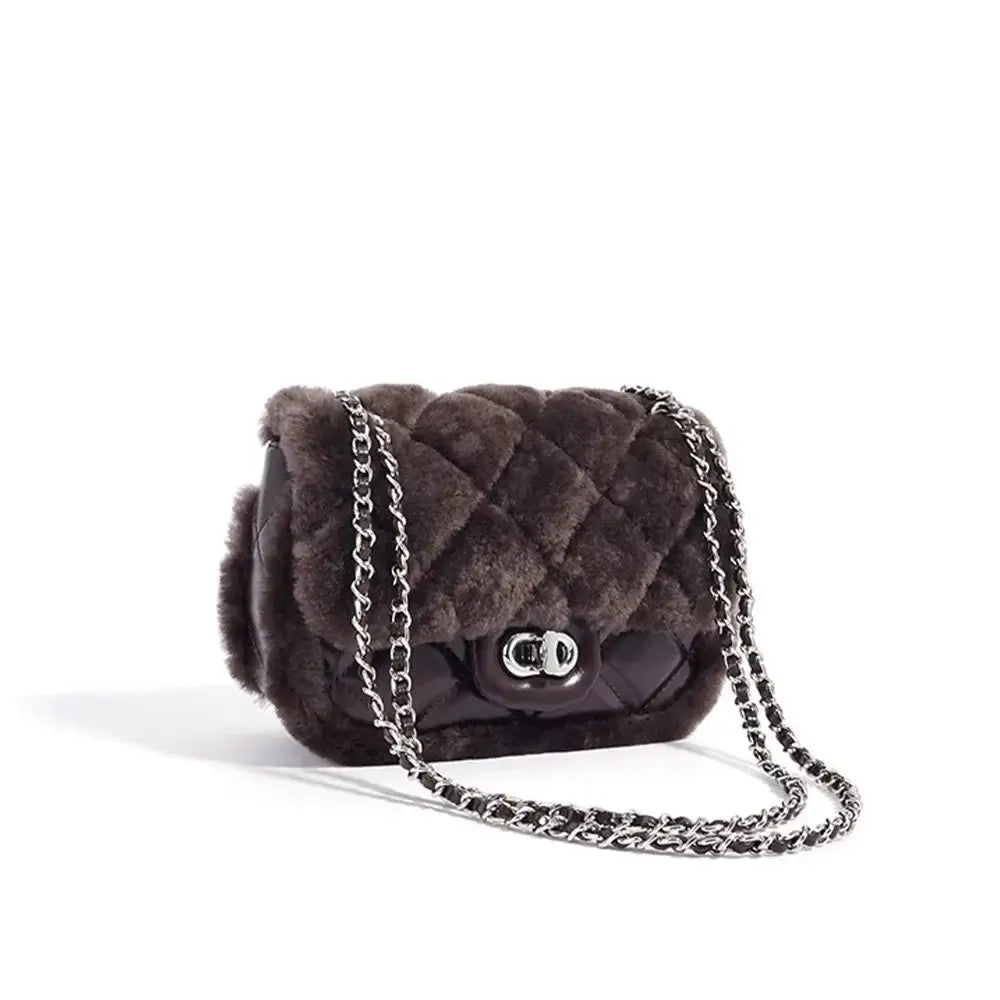 Elegant brown quilted handbag with chain strap, stylish crossbody bag for women, perfect for daily use.