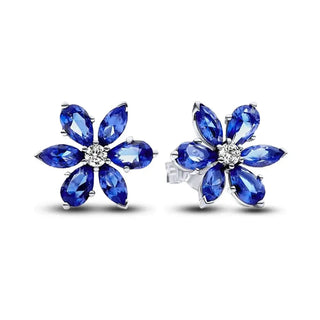 Romantic blue flower earrings in 925 sterling silver with crystal, luxury jewelry gift for women.