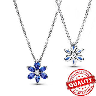 Romantic blue 925 sterling silver herbarium pendant necklace for women, perfect Valentine's Day gift.