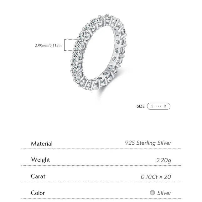 Moissanite Eternity Band Ring 925 Sterling Silver