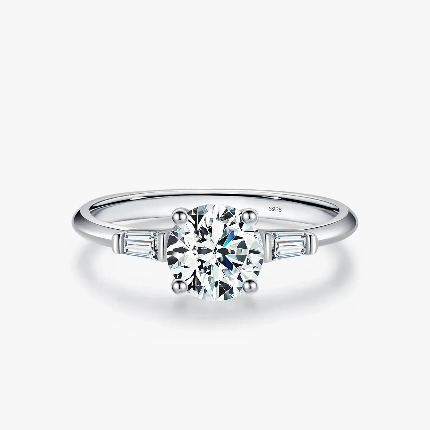 Round Moissanite Ring D Color Lab Diamond – 925 Sterling Silver Wedding Engagement Band with cubic zirconia accents.