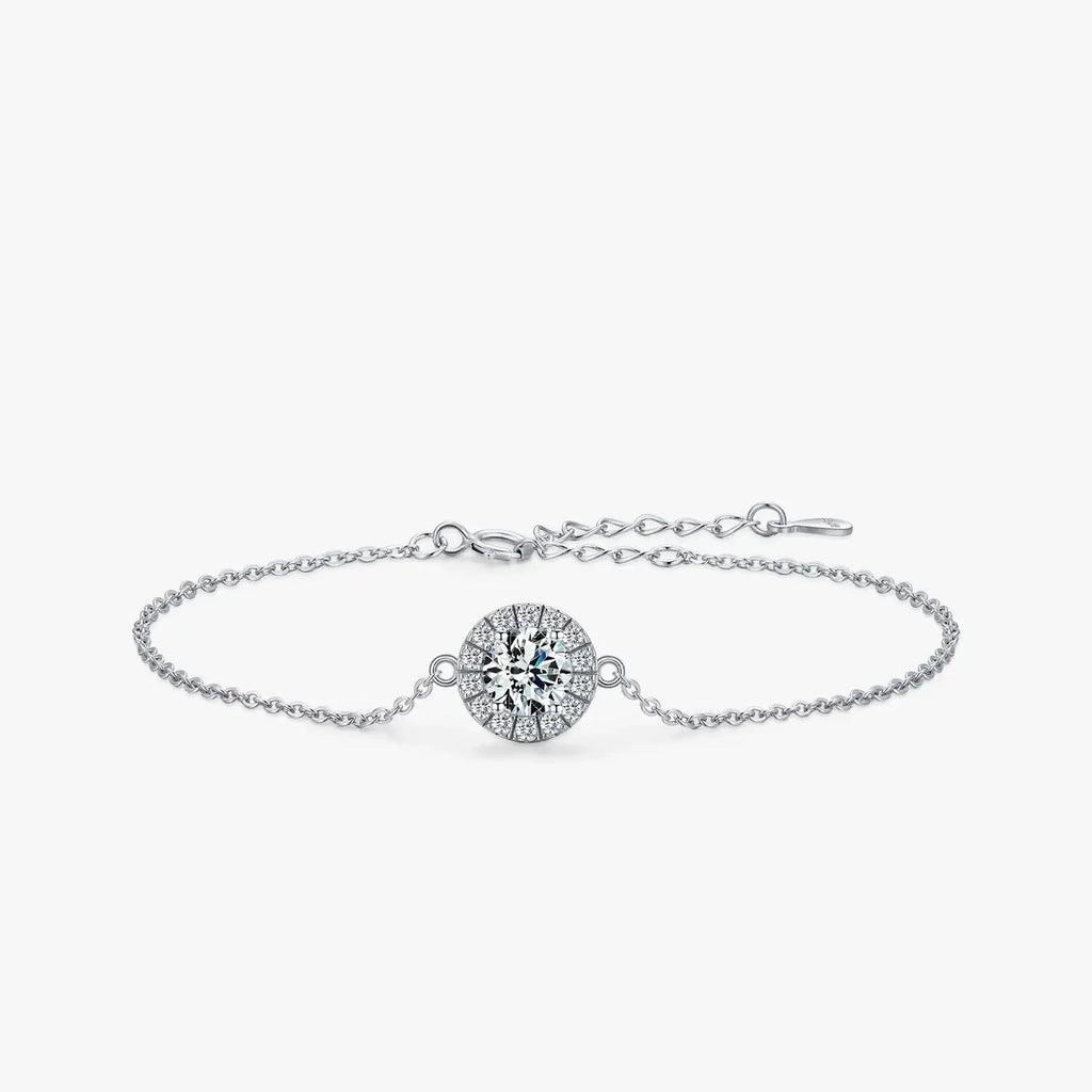 Round Zircon Charm Bracelet 925 Sterling Silver featuring a sparkling zircon stone and crystal accents.
