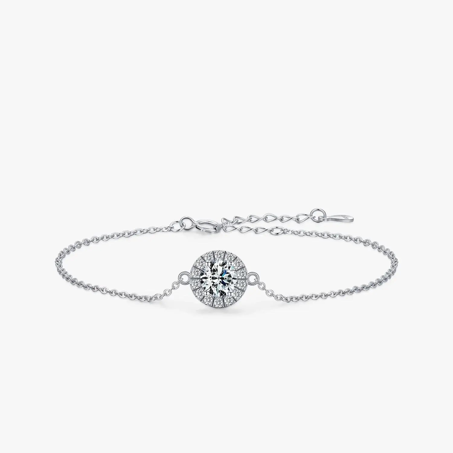 Round Zircon Charm Bracelet 925 Sterling Silver featuring a sparkling zircon stone and crystal accents.