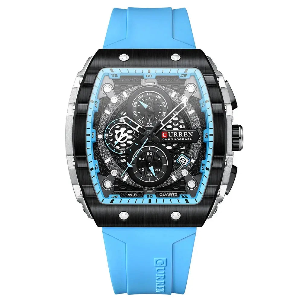 Sports Watches Unique Rectangular - Casual Quartz Silicone watch with blue strap and black dial