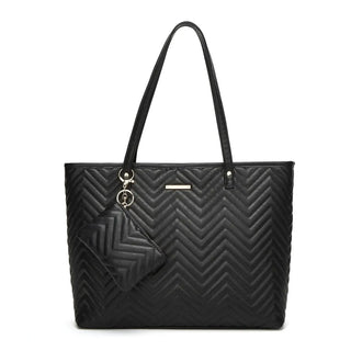Tote Bag in a chic black quilted design featuring a matching pouch, perfect for stylish everyday use.